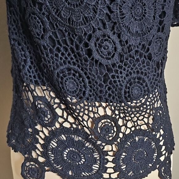 Nightcap By Carisa Rene Black Crochet Lace Blouse Small - Picture 5 of 9